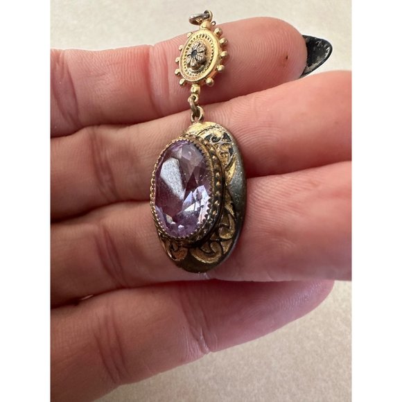 Antique Victorian gold filled Etruscan revival purple paste pendant necklace - Picture 6 of 10